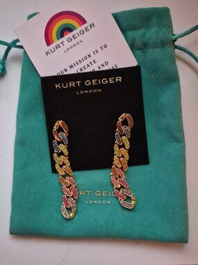 Kurt Geiger London Rainbow Pavé Chain Earrings NWT